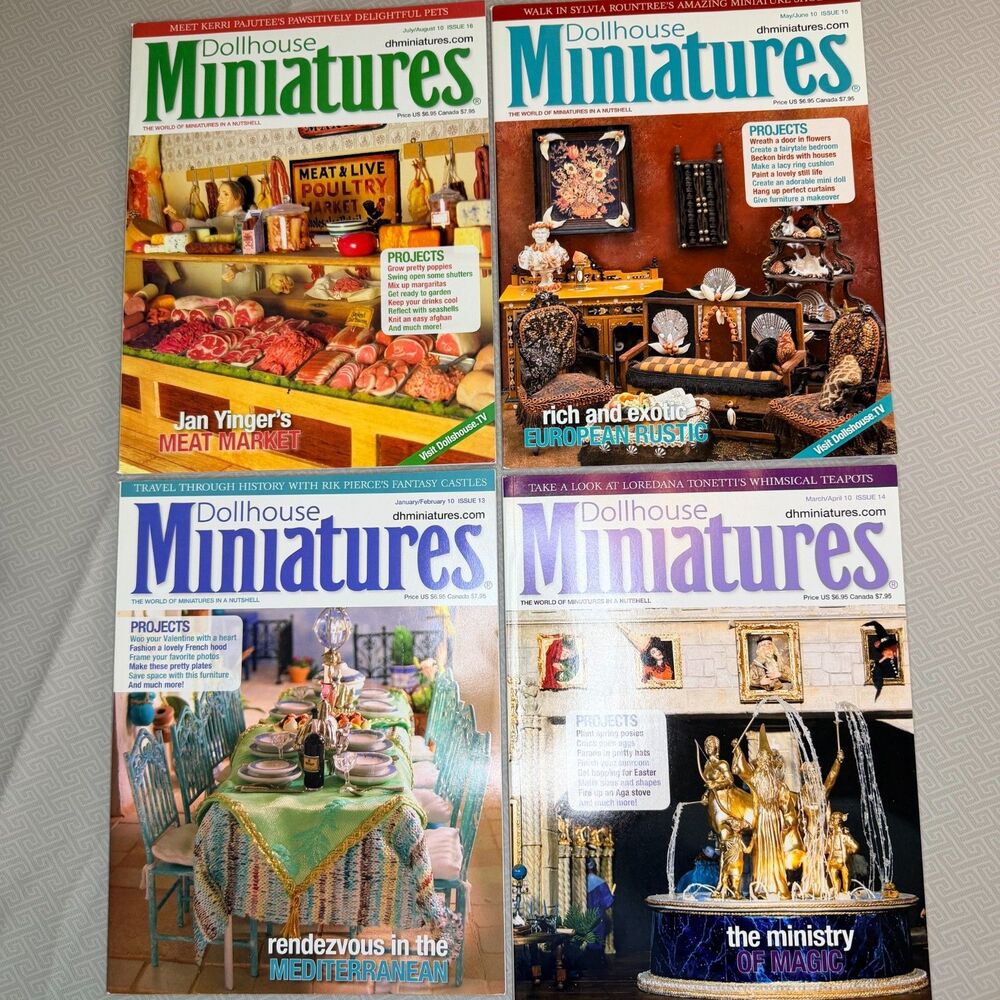 Lot of 4 Dollhouse Miniatures Magazines; Jan - Aug 2010; Issues 13-16 Inspiratio